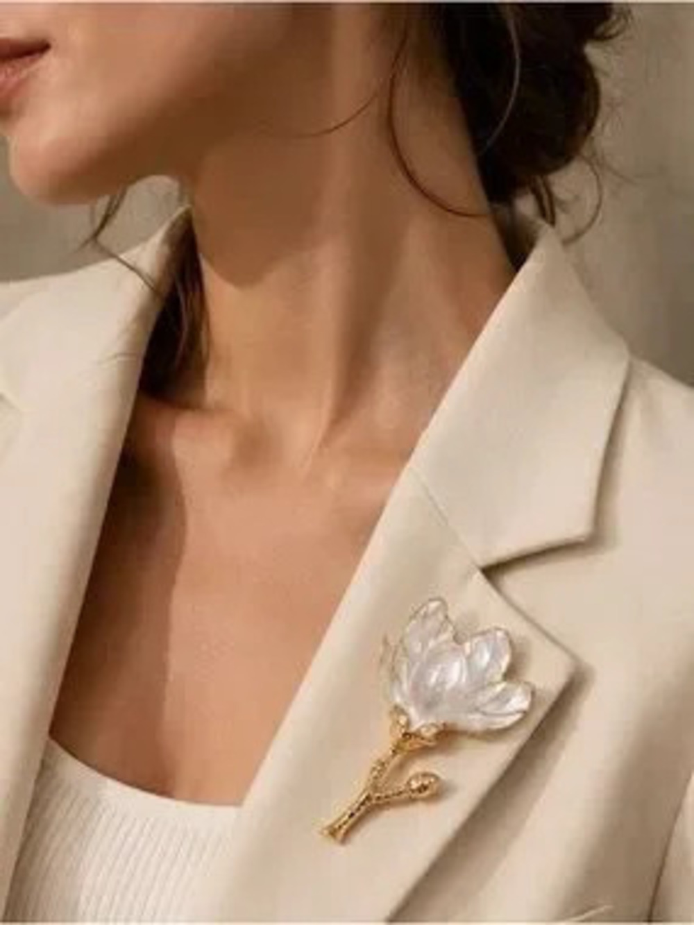 Mother of Pearl Magnolia Botanical Brooch